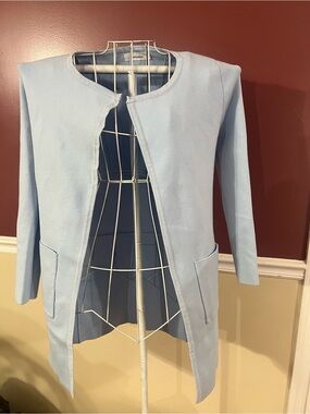AanrabessLight Sky Blue Collarless Longline sweater